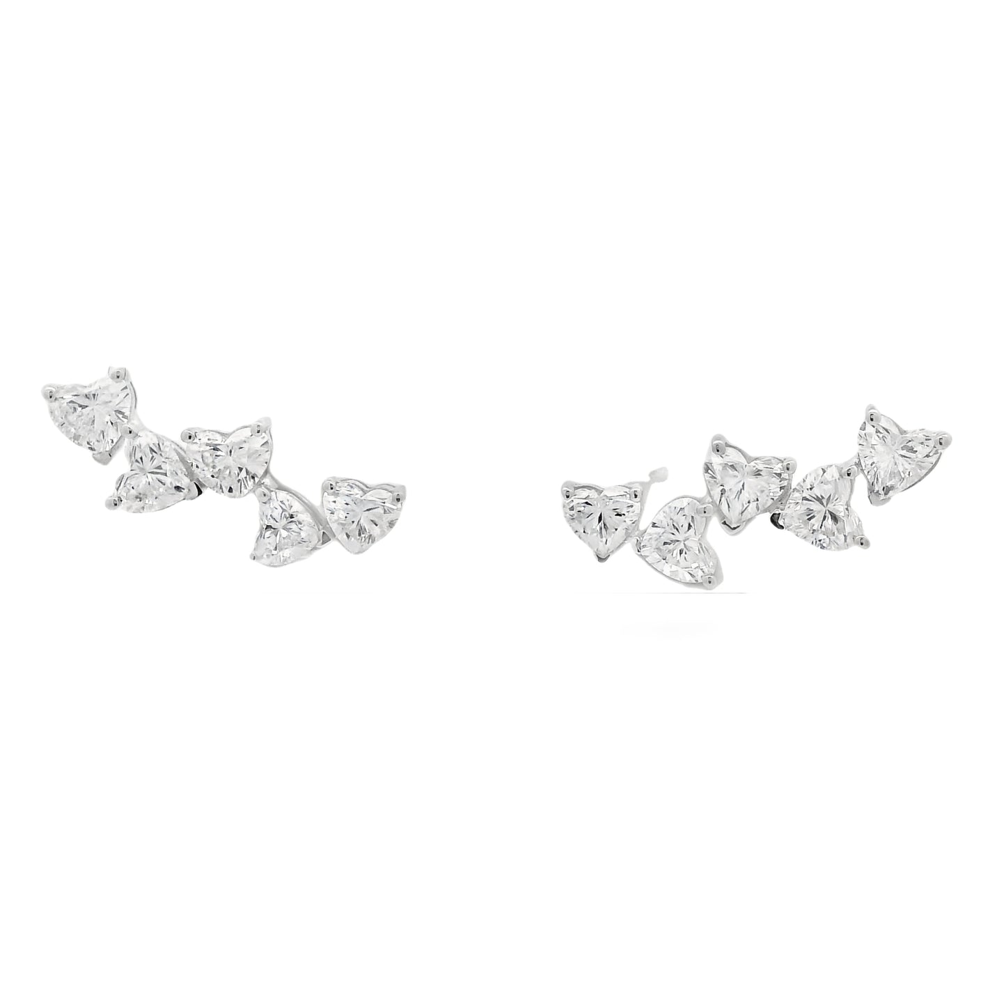 18k White Gold Natural 2.0 Carat Diamond Heart Crawler Stud Earrings