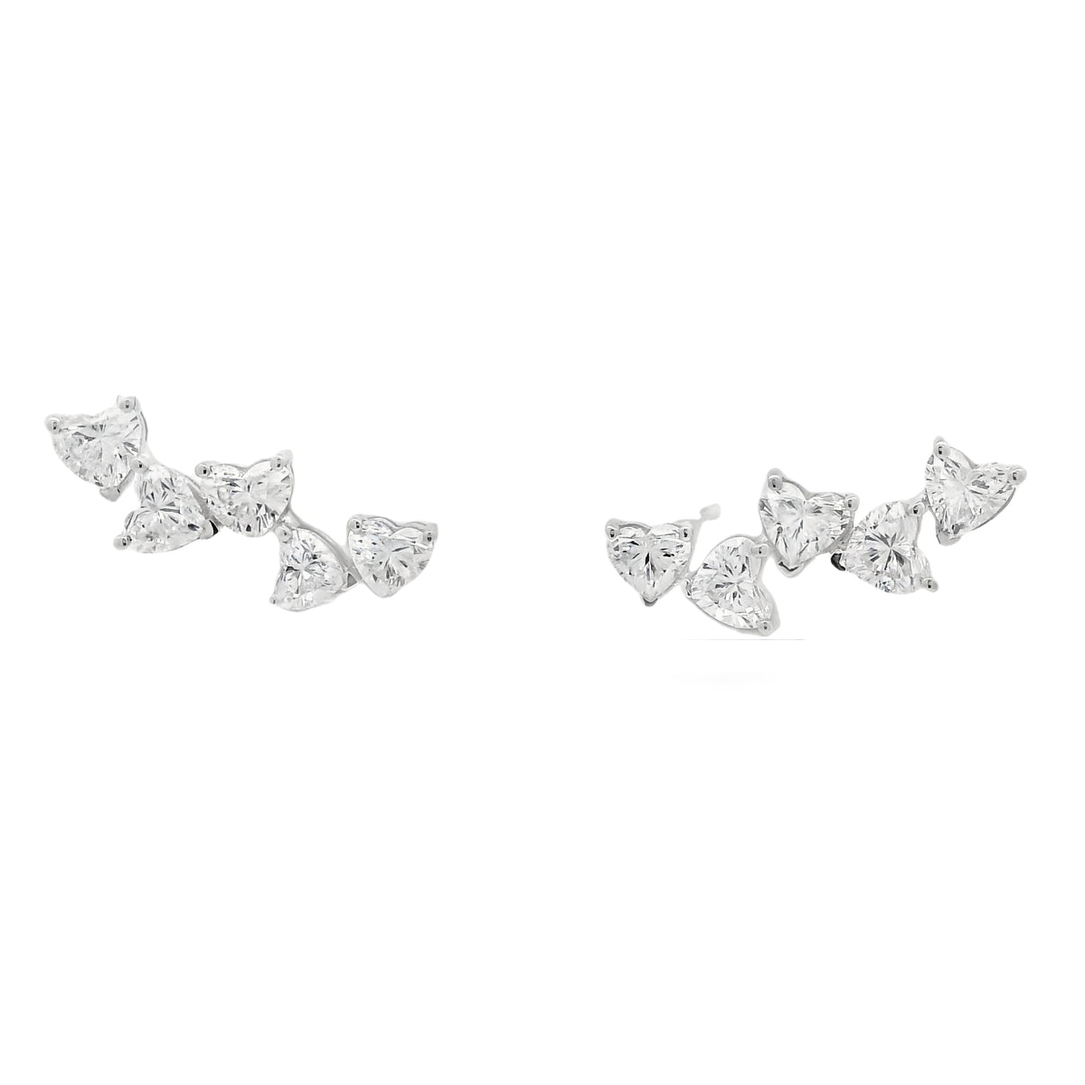 18k White Gold Natural 2.0 Carat Diamond Heart Crawler Stud Earrings — product photo 1