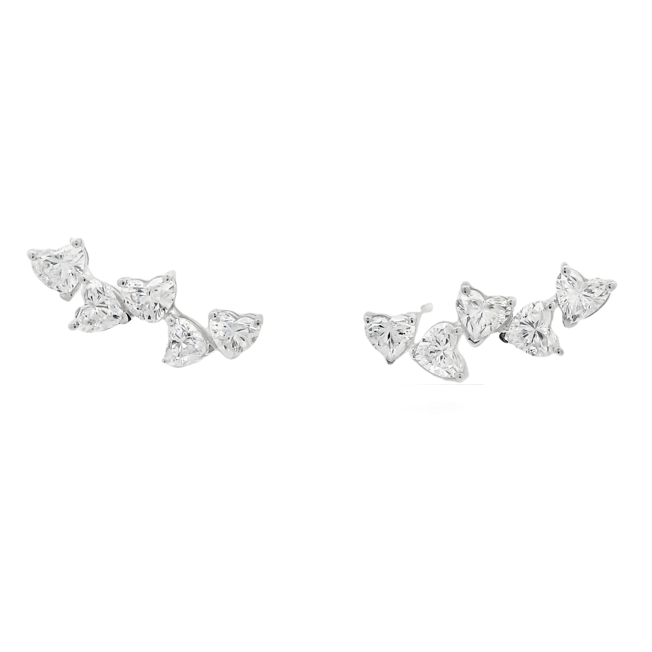 18k White Gold Natural 2.0 Carat Diamond Heart Crawler Stud Earrings