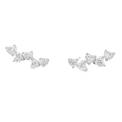 18k White Gold Natural 2.0 Carat Diamond Heart Crawler Stud Earrings