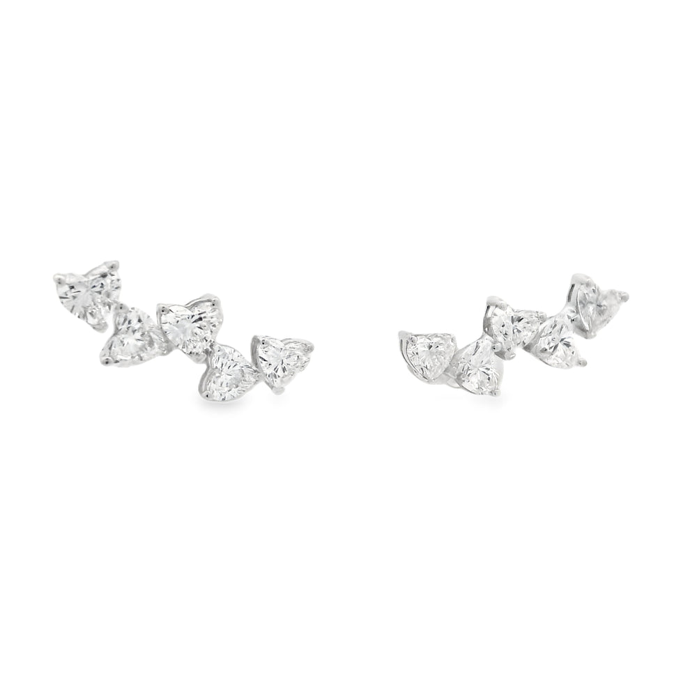 18k White Gold Natural 2.0 Carat Diamond Heart Crawler Stud Earrings — product photo 2