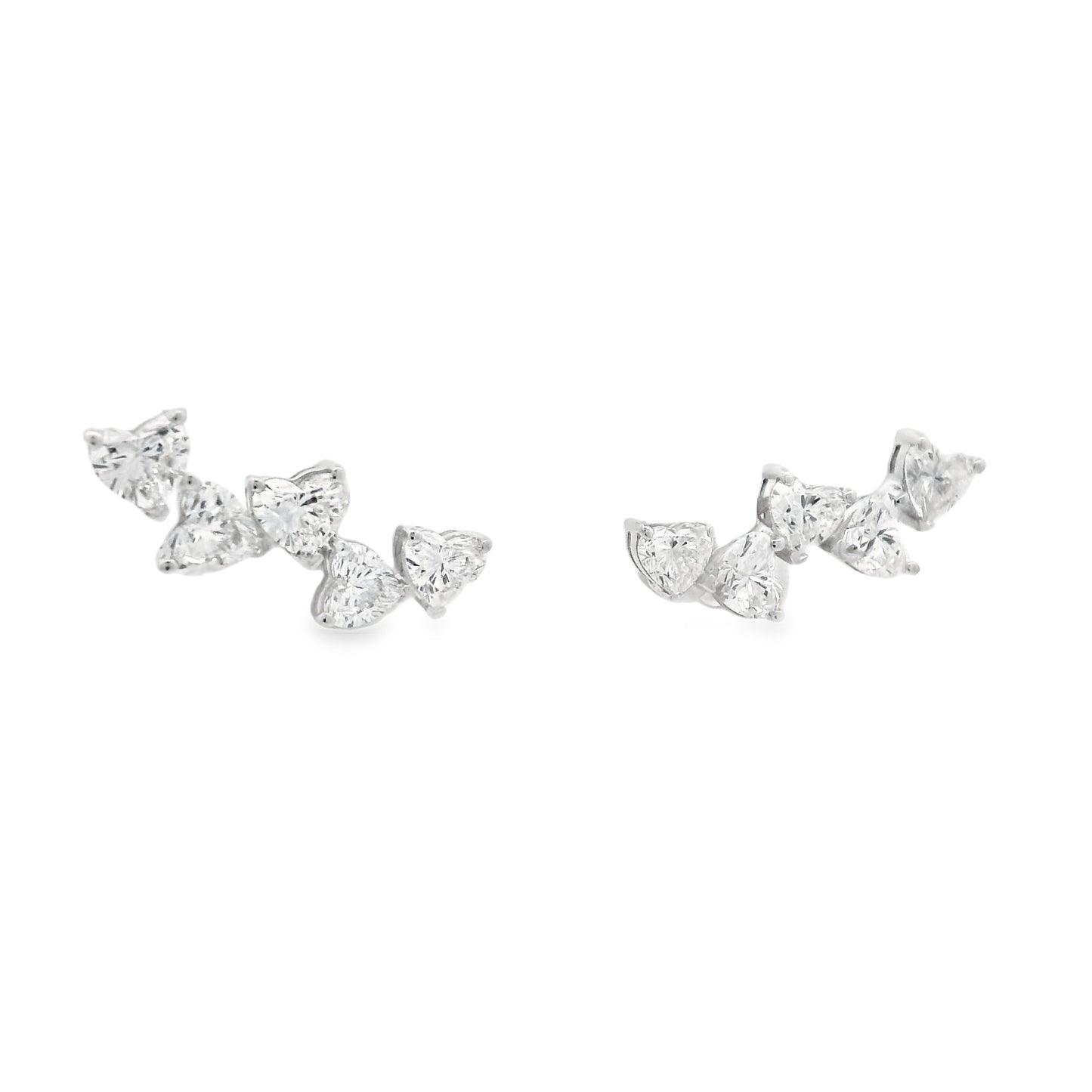 18k White Gold Natural 2.0 Carat Diamond Heart Crawler Stud Earrings