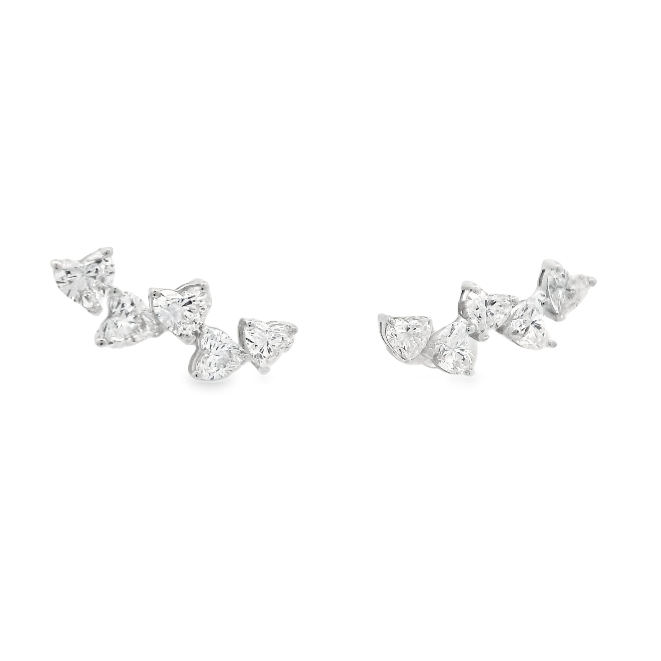 18k White Gold Natural 2.0 Carat Diamond Heart Crawler Stud Earrings