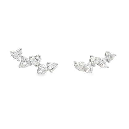 18k White Gold Natural 2.0 Carat Diamond Heart Crawler Stud Earrings