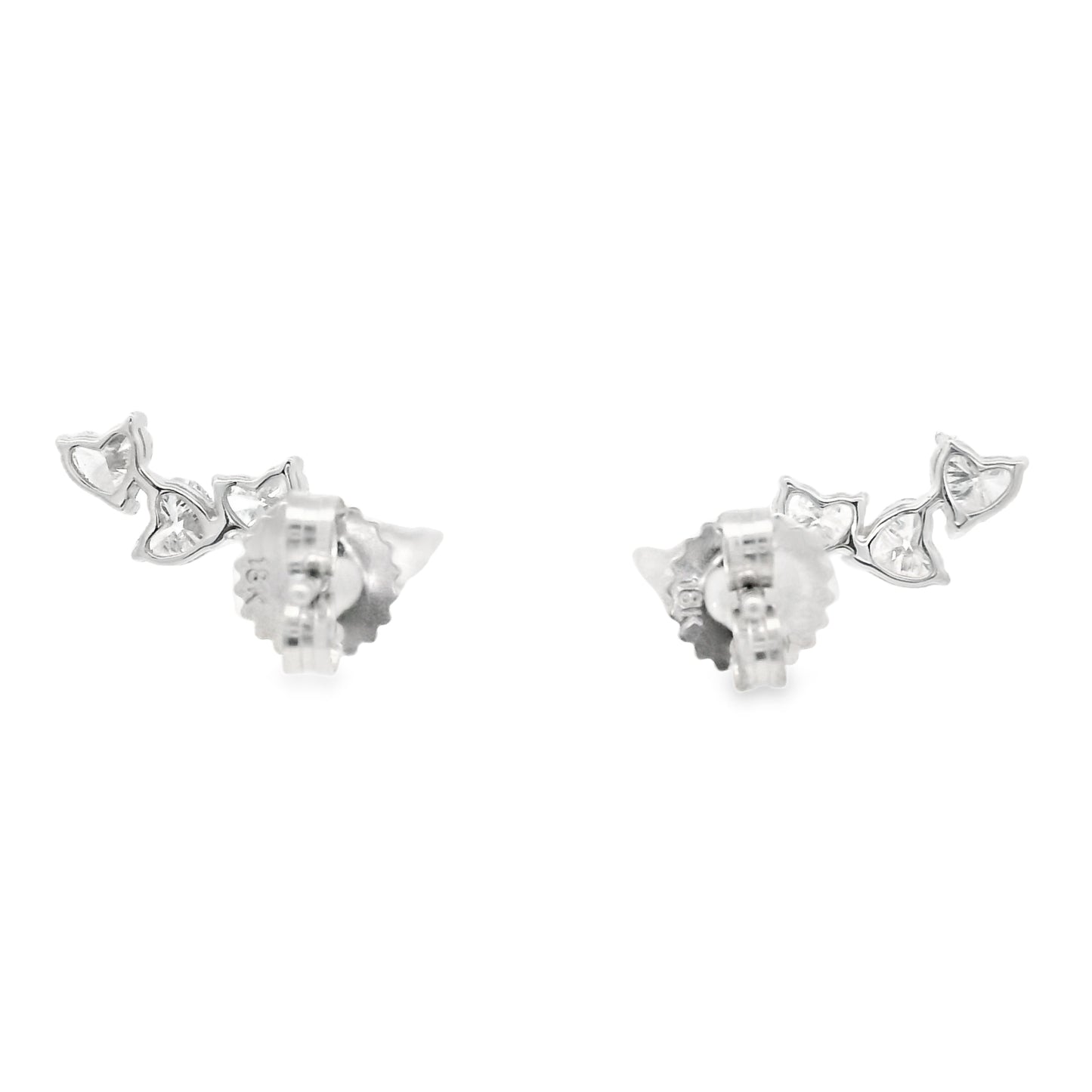 18k White Gold Natural 2.0 Carat Diamond Heart Crawler Stud Earrings