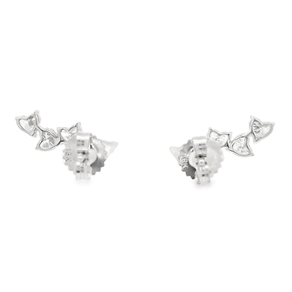 18k White Gold Natural 2.0 Carat Diamond Heart Crawler Stud Earrings