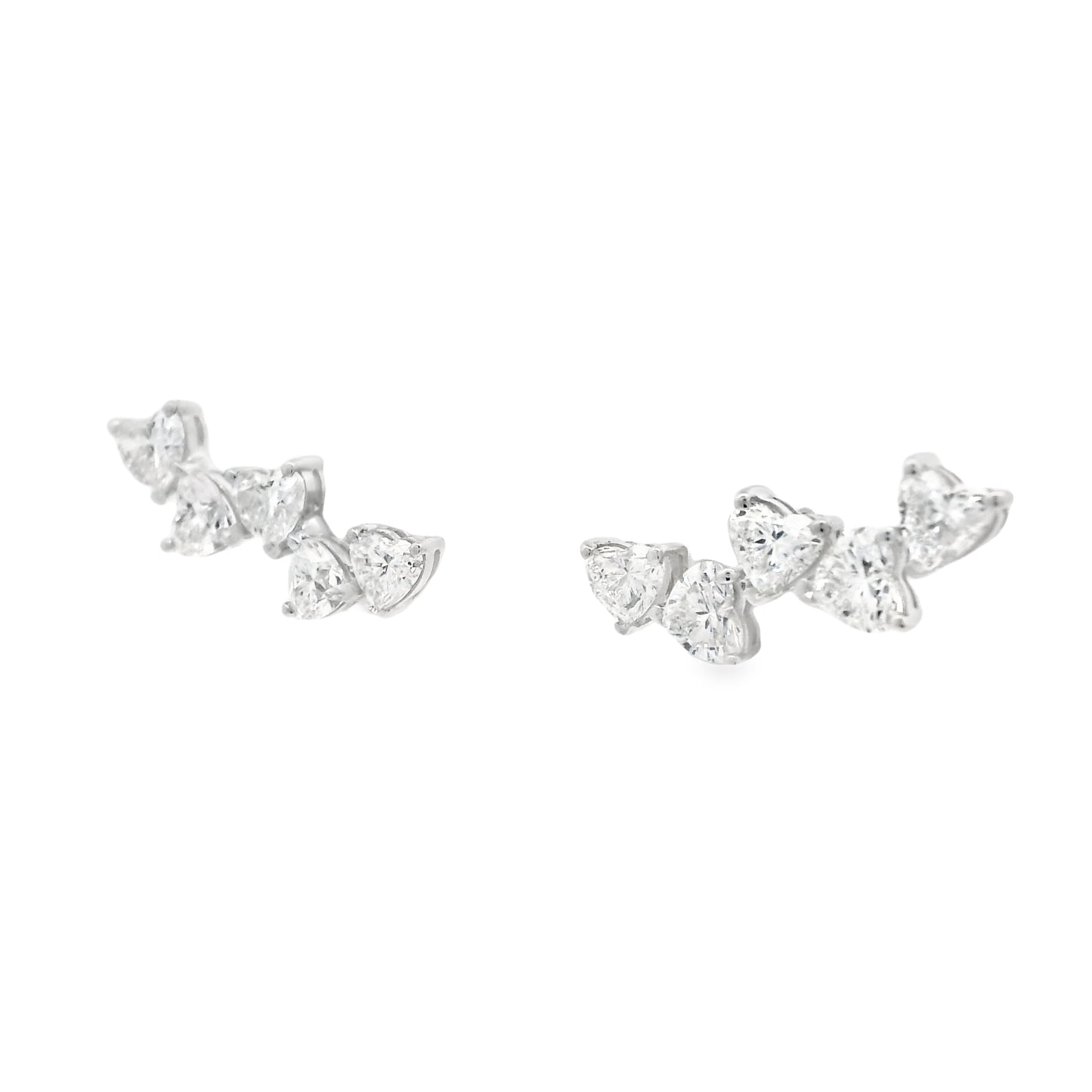 18k White Gold Natural 2.0 Carat Diamond Heart Crawler Stud Earrings