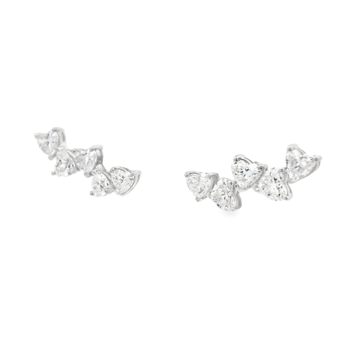 18k White Gold Natural 2.0 Carat Diamond Heart Crawler Stud Earrings — product photo 5