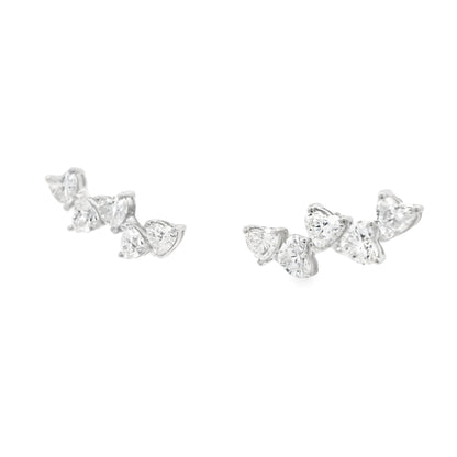 18k White Gold Natural 2.0 Carat Diamond Heart Crawler Stud Earrings