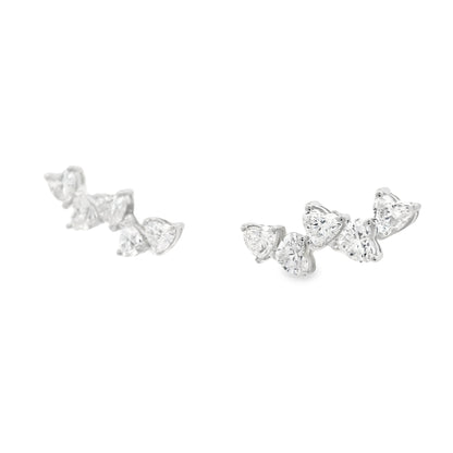 18k White Gold Natural 2.0 Carat Diamond Heart Crawler Stud Earrings