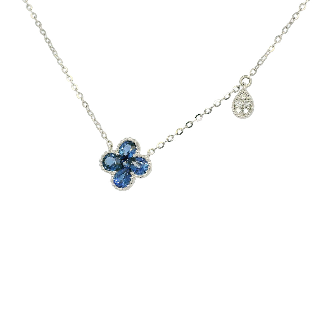 18k White Gold Natural Sapphire Flower Pendant Necklace — product photo 2