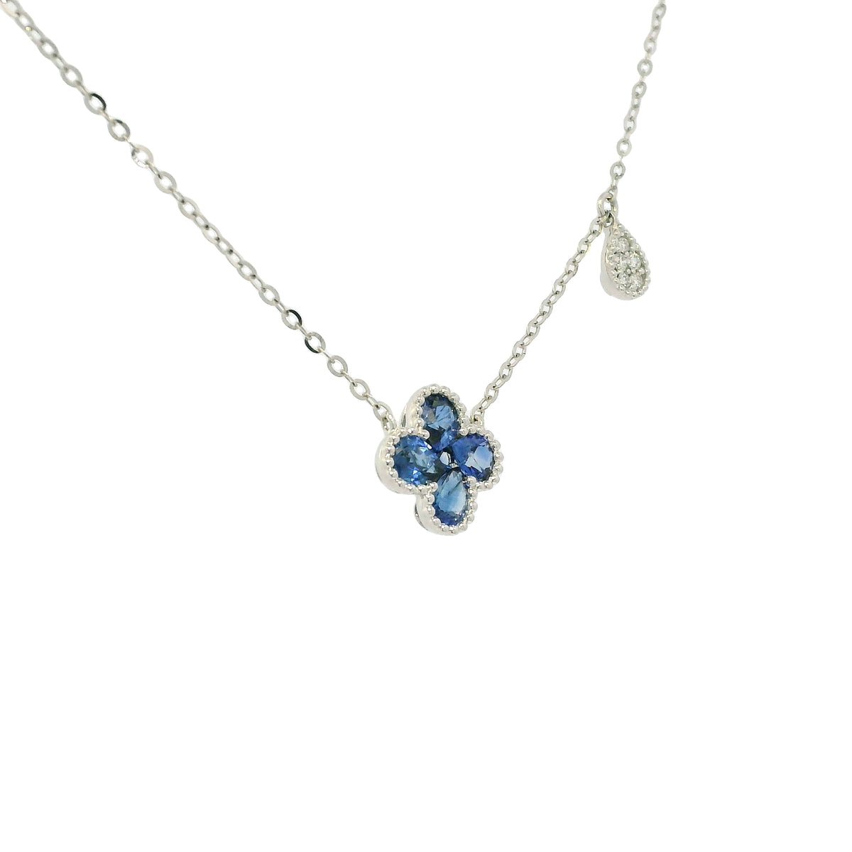 18k White Gold Natural Sapphire Flower Pendant Necklace — product photo 5