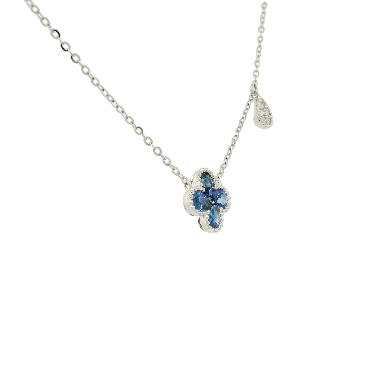 18k White Gold Natural Sapphire Flower Pendant Necklace — product photo 6