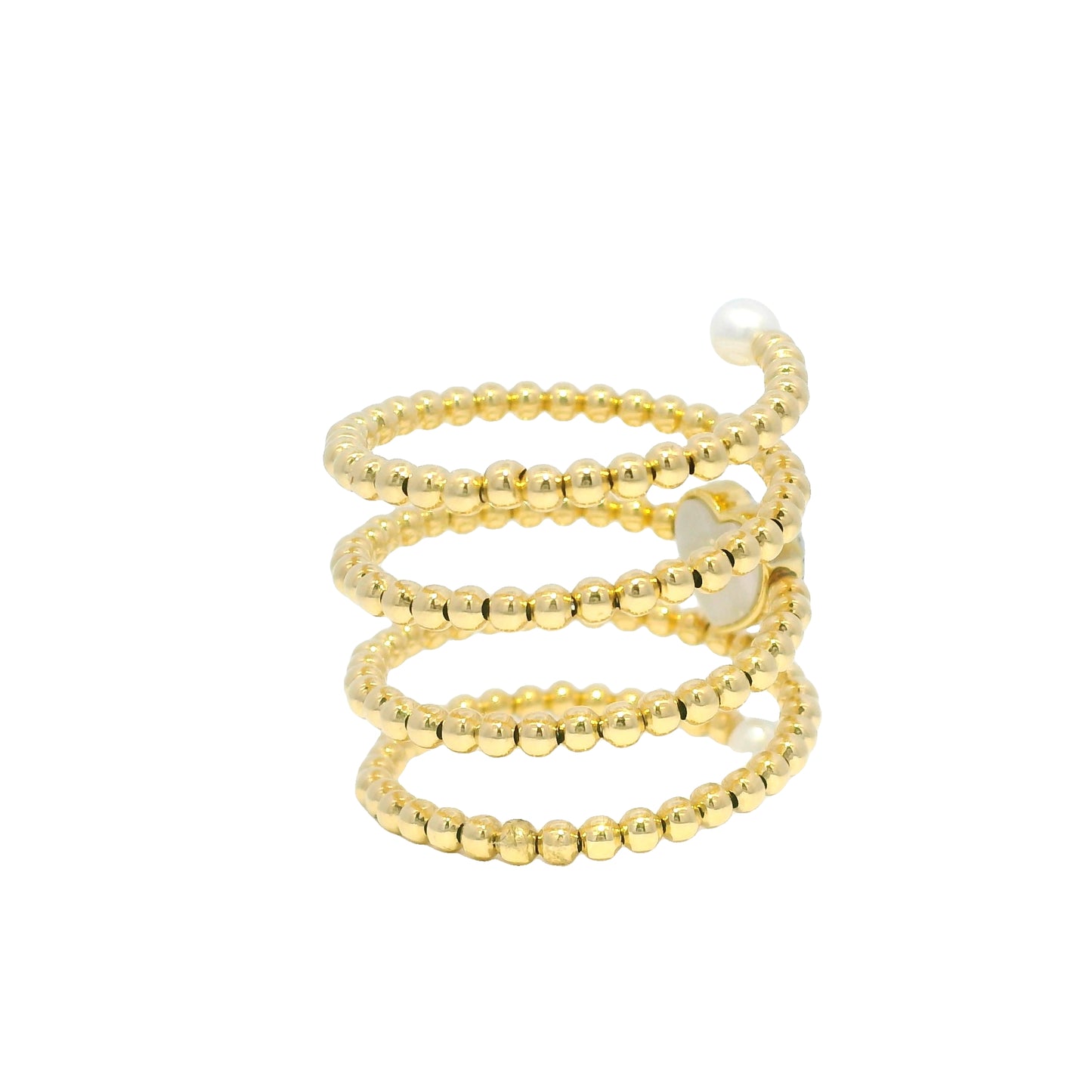 18k Yellow Gold Heart Mother of Pearl & Diamond Beaded Wrap Ring