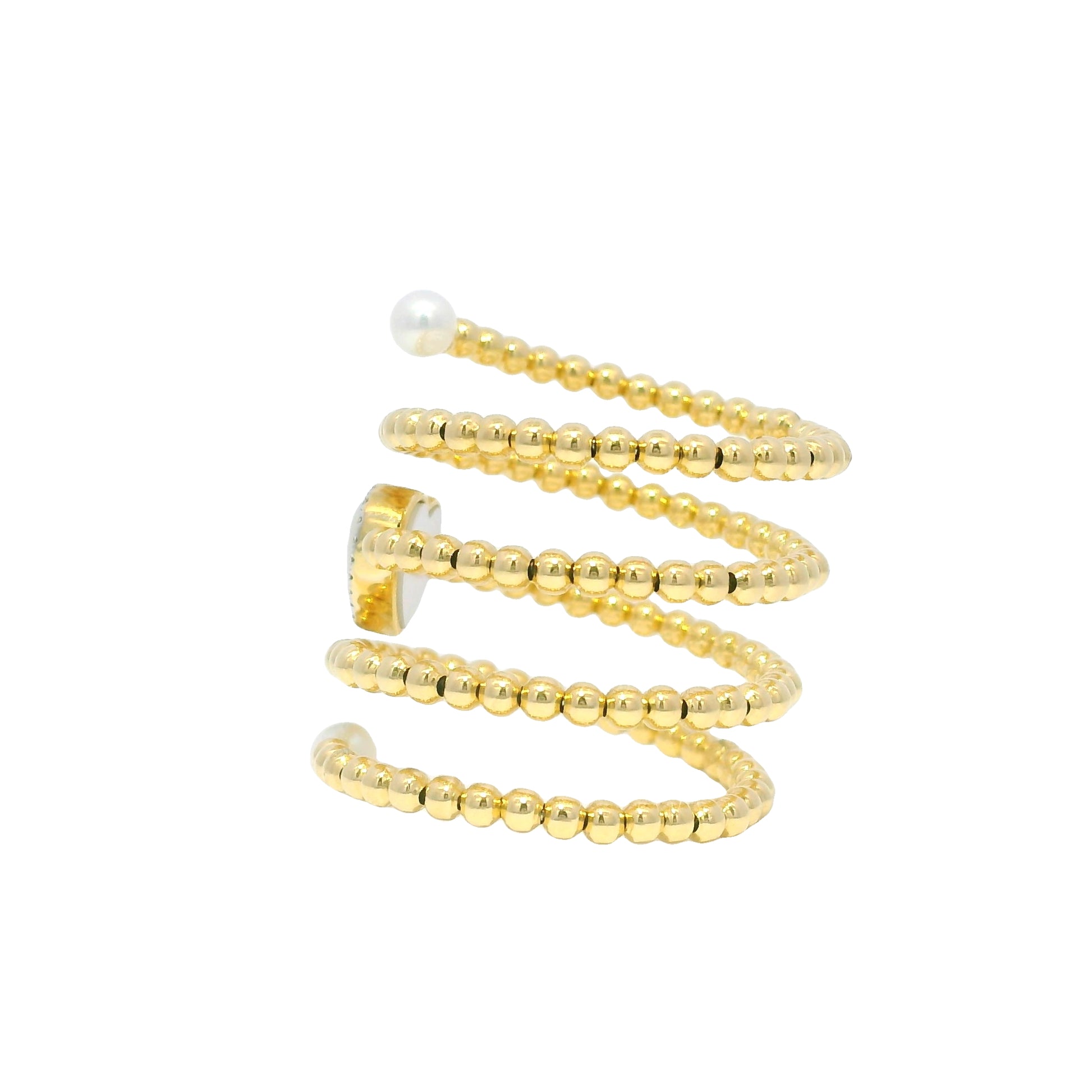 18k Yellow Gold Heart Mother of Pearl & Diamond Beaded Wrap Ring