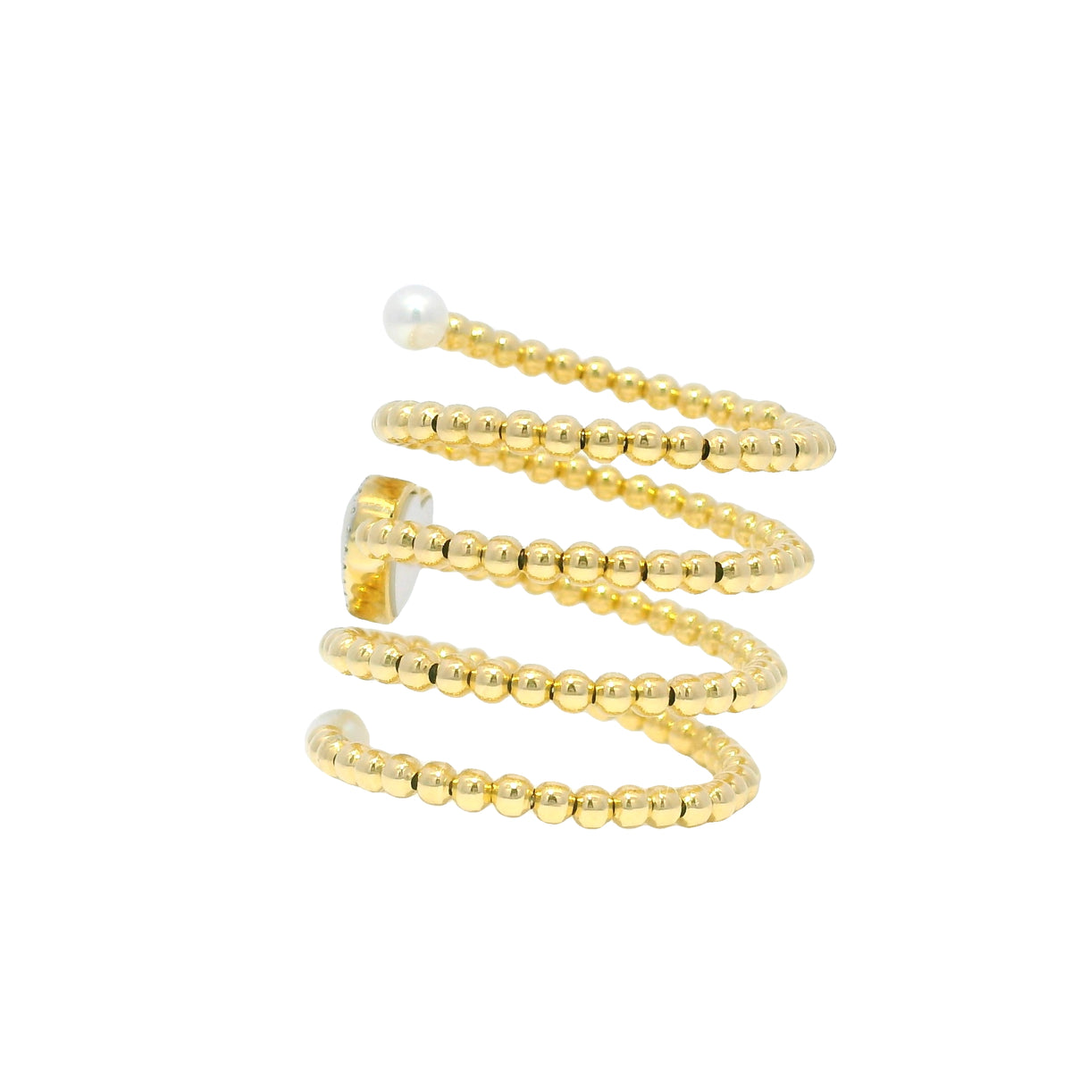 18k Yellow Gold Heart Mother of Pearl & Diamond Beaded Wrap Ring