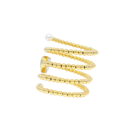 18k Yellow Gold Heart Mother of Pearl & Diamond Beaded Wrap Ring