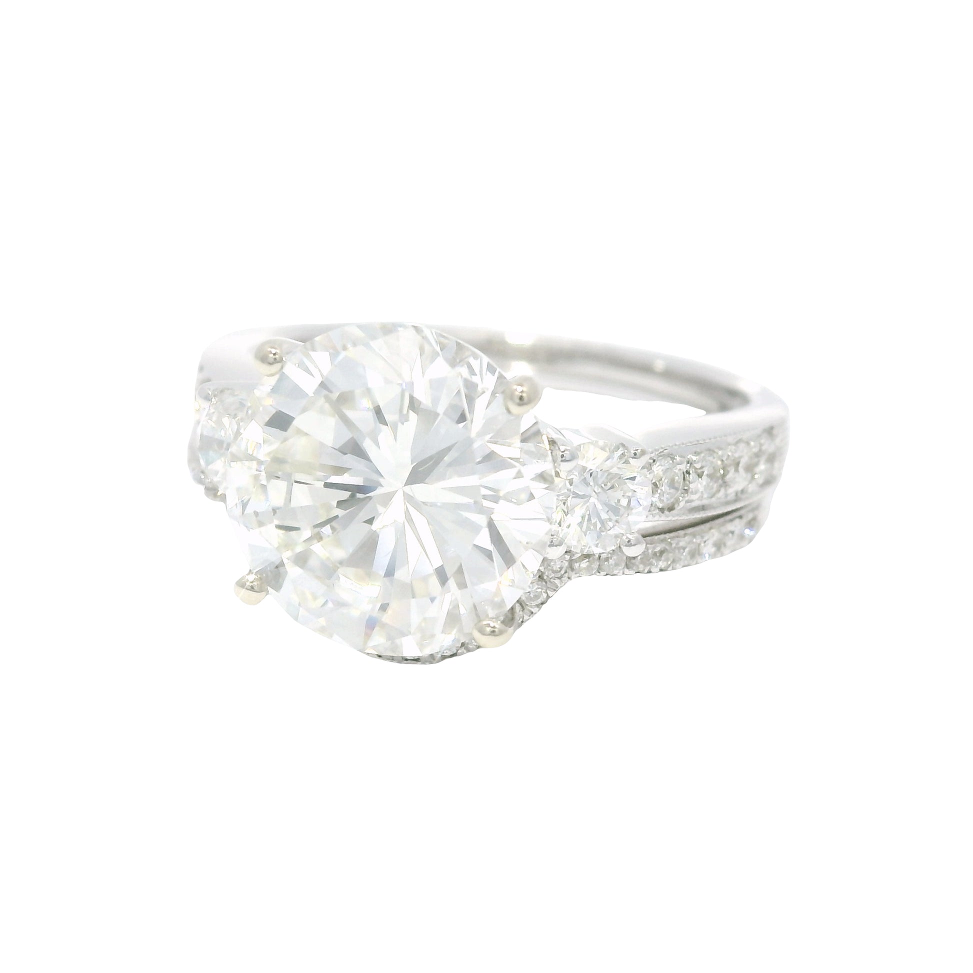 GIA 18k White Gold Natural 3.51 Carat Round Brilliant Diamond Engagement Ring