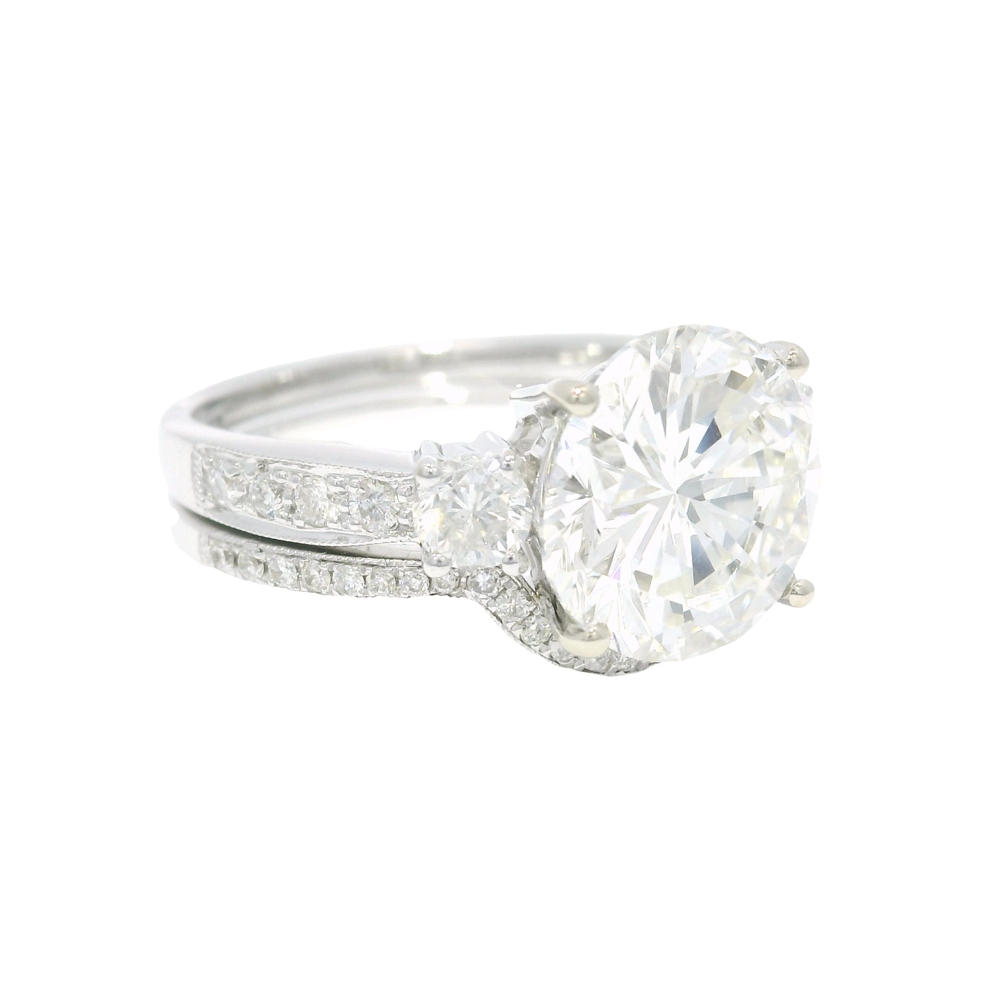 GIA 18k White Gold Natural 3.51 Carat Round Brilliant Diamond Engagement Ring