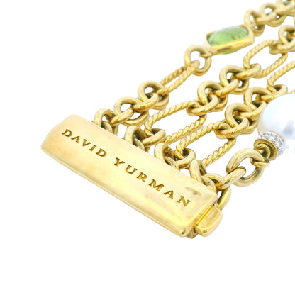David Yurman 18k Yellow Gold Peridot, Pearl & Diamond 4-Strand Oval-Link Bracelet