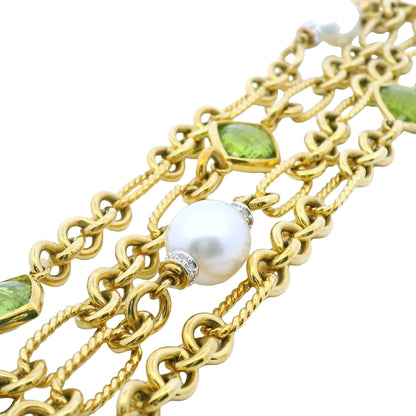 David Yurman 18k Yellow Gold Peridot, Pearl & Diamond 4-Strand Oval-Link Bracelet