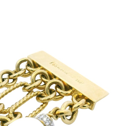 David Yurman 18k Yellow Gold Peridot, Pearl & Diamond 4-Strand Oval-Link Bracelet