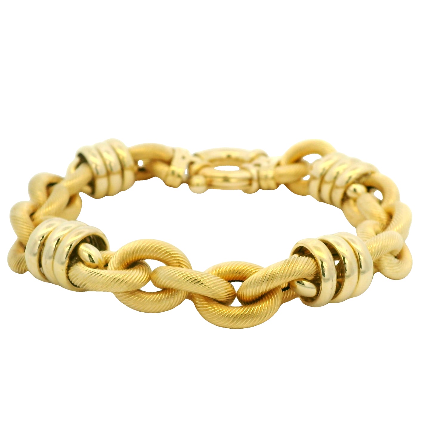 18k Yellow Gold Large Ribbed Interlocking Link Bracelet