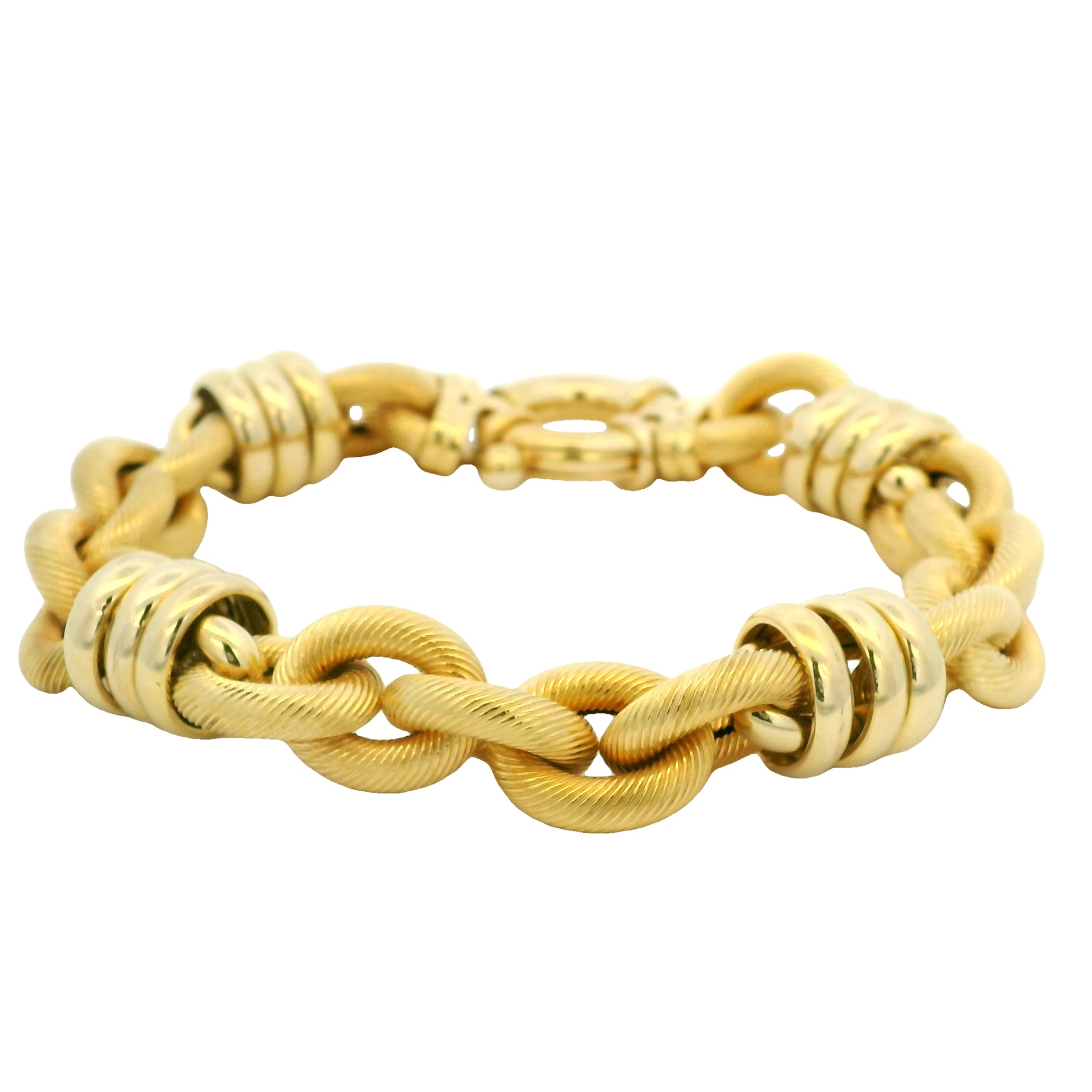 18k Yellow Gold Large Ribbed Interlocking Link Bracelet