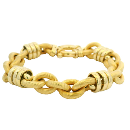 18k Yellow Gold Large Ribbed Interlocking Link Bracelet
