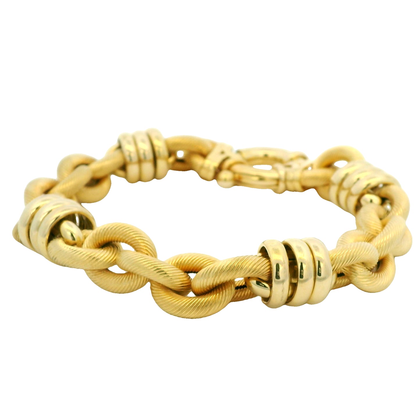 18k Yellow Gold Large Ribbed Interlocking Link Bracelet