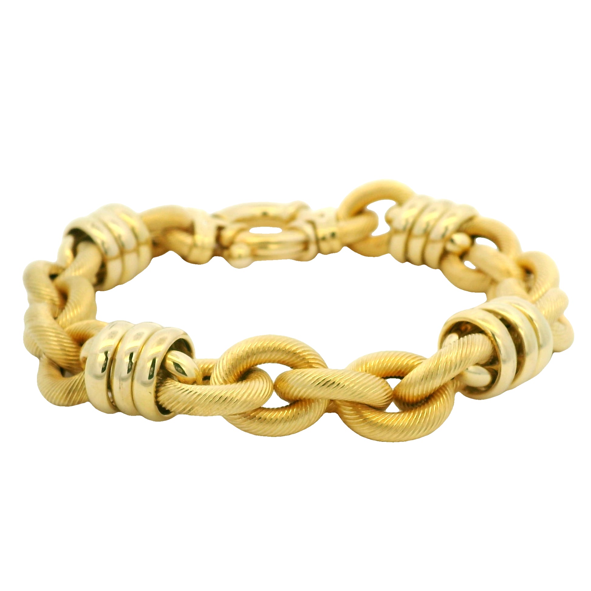 18k Yellow Gold Large Ribbed Interlocking Link Bracelet