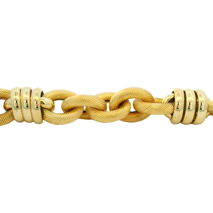 18k Yellow Gold Large Ribbed Interlocking Link Bracelet