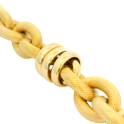 18k Yellow Gold Large Ribbed Interlocking Link Bracelet