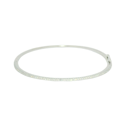 18k White Gold Natural 0.90 Carat Diamond Thin Bangle Bracelet