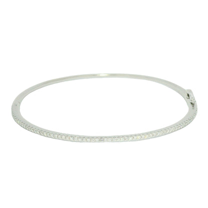 18k White Gold Natural 0.90 Carat Diamond Thin Bangle Bracelet