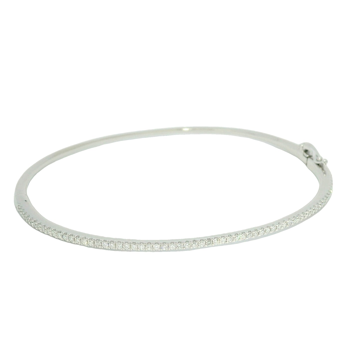 18k White Gold Natural 0.90 Carat Diamond Thin Bangle Bracelet