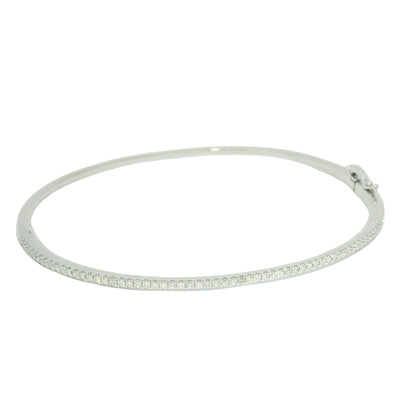 18k White Gold Natural 0.90 Carat Diamond Thin Bangle Bracelet