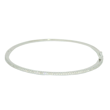 18k White Gold Natural 0.90 Carat Diamond Thin Bangle Bracelet
