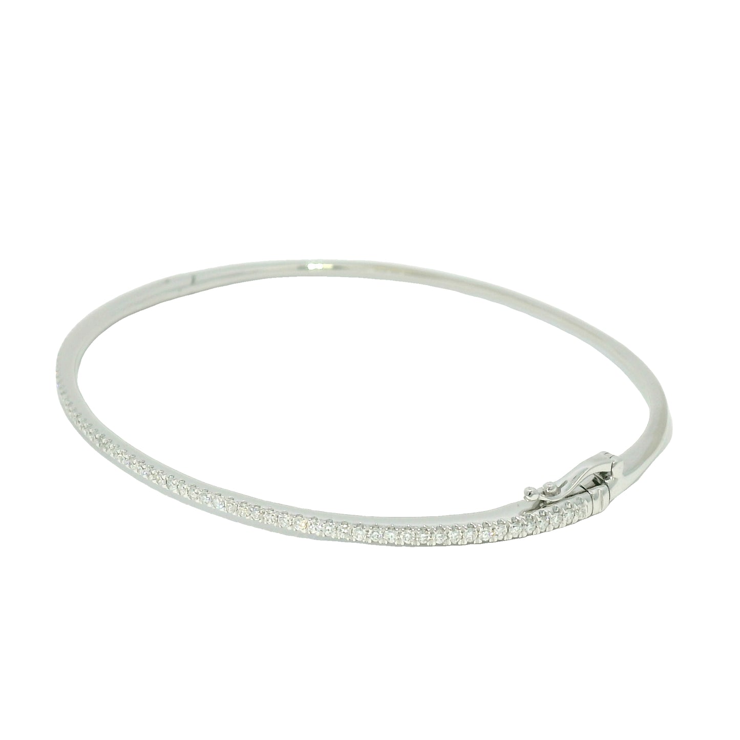 18k White Gold Natural 0.90 Carat Diamond Thin Bangle Bracelet