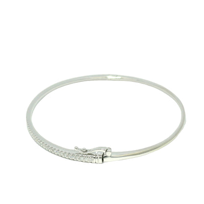 18k White Gold Natural 0.90 Carat Diamond Thin Bangle Bracelet