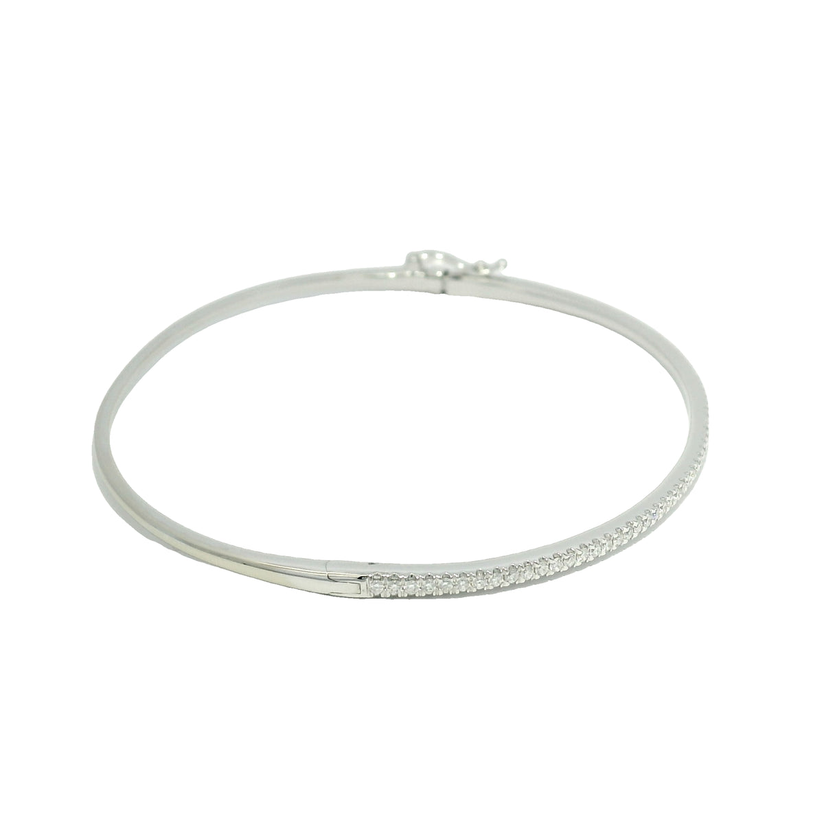 18k White Gold Natural 0.90 Carat Diamond Thin Bangle Bracelet — product photo 9