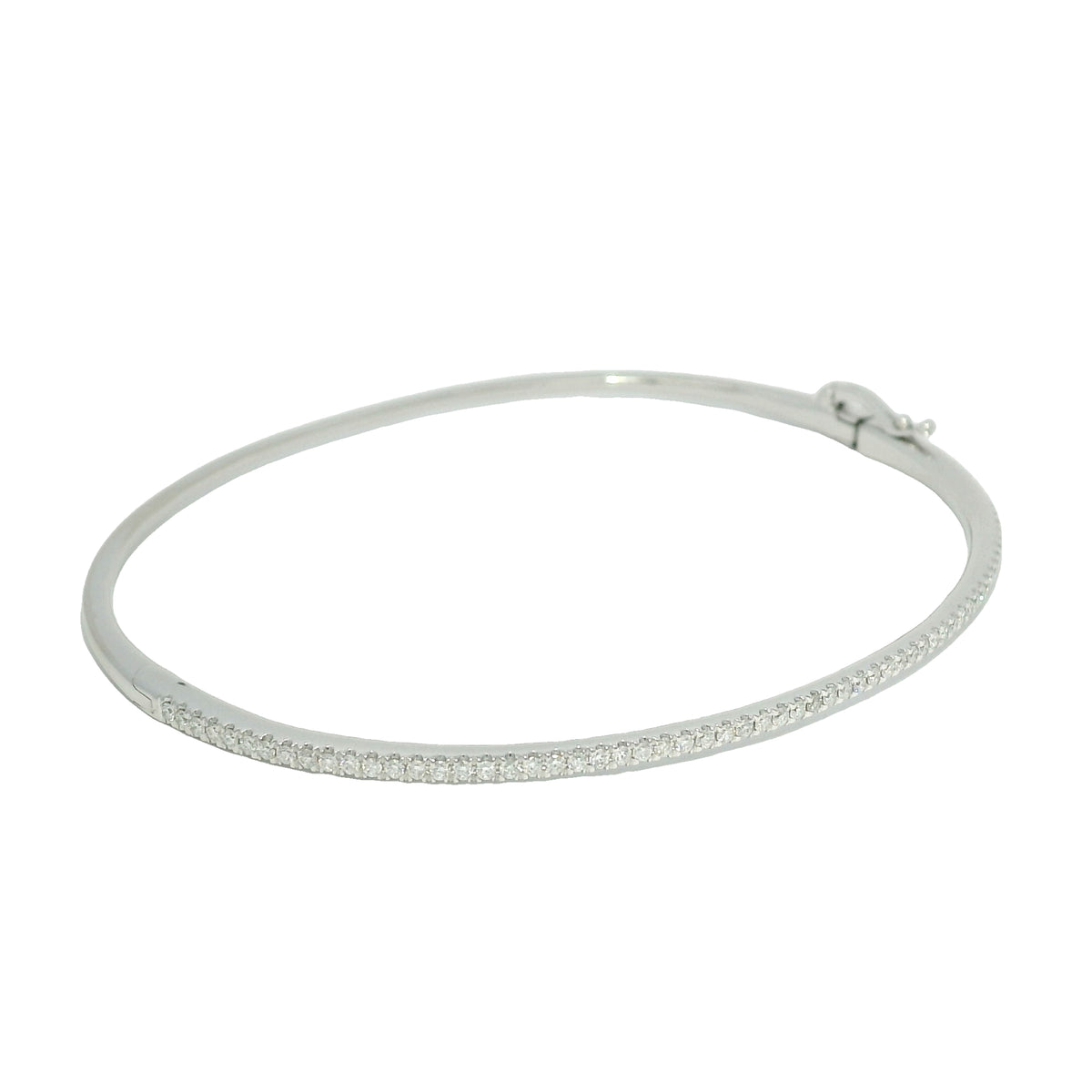 18k White Gold Natural 0.90 Carat Diamond Thin Bangle Bracelet — product photo 10