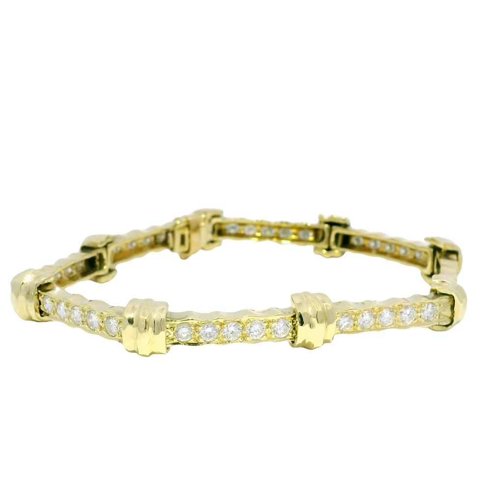 18k Yellow Gold Natural 4.0 Carat Diamond Ribbed Station Link Bracelet