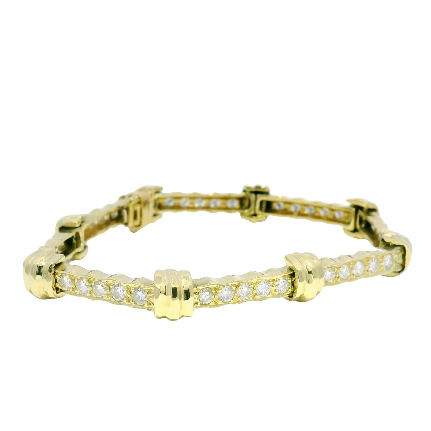 18k Yellow Gold Natural 4.0 Carat Diamond Ribbed Station Link Bracelet