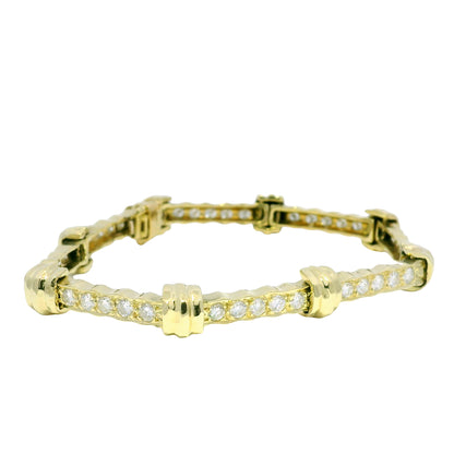 18k Yellow Gold Natural 4.0 Carat Diamond Ribbed Station Link Bracelet