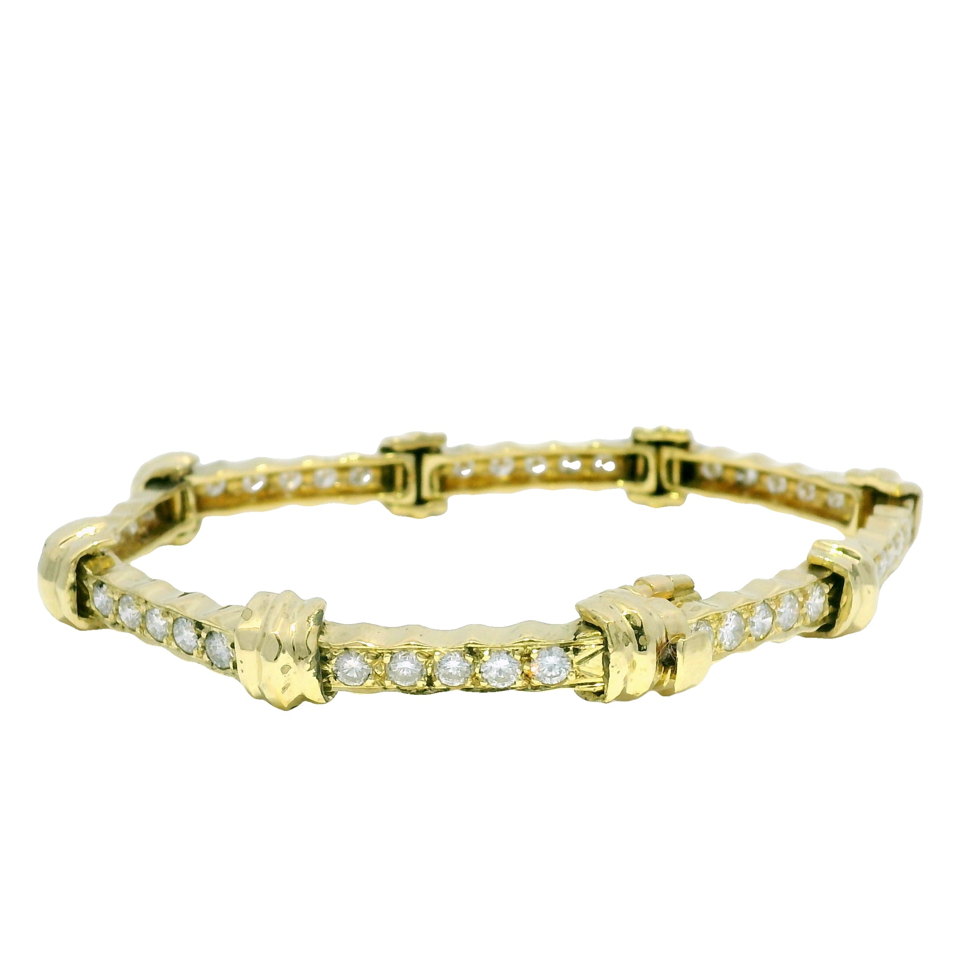 18k Yellow Gold Natural 4.0 Carat Diamond Ribbed Station Link Bracelet