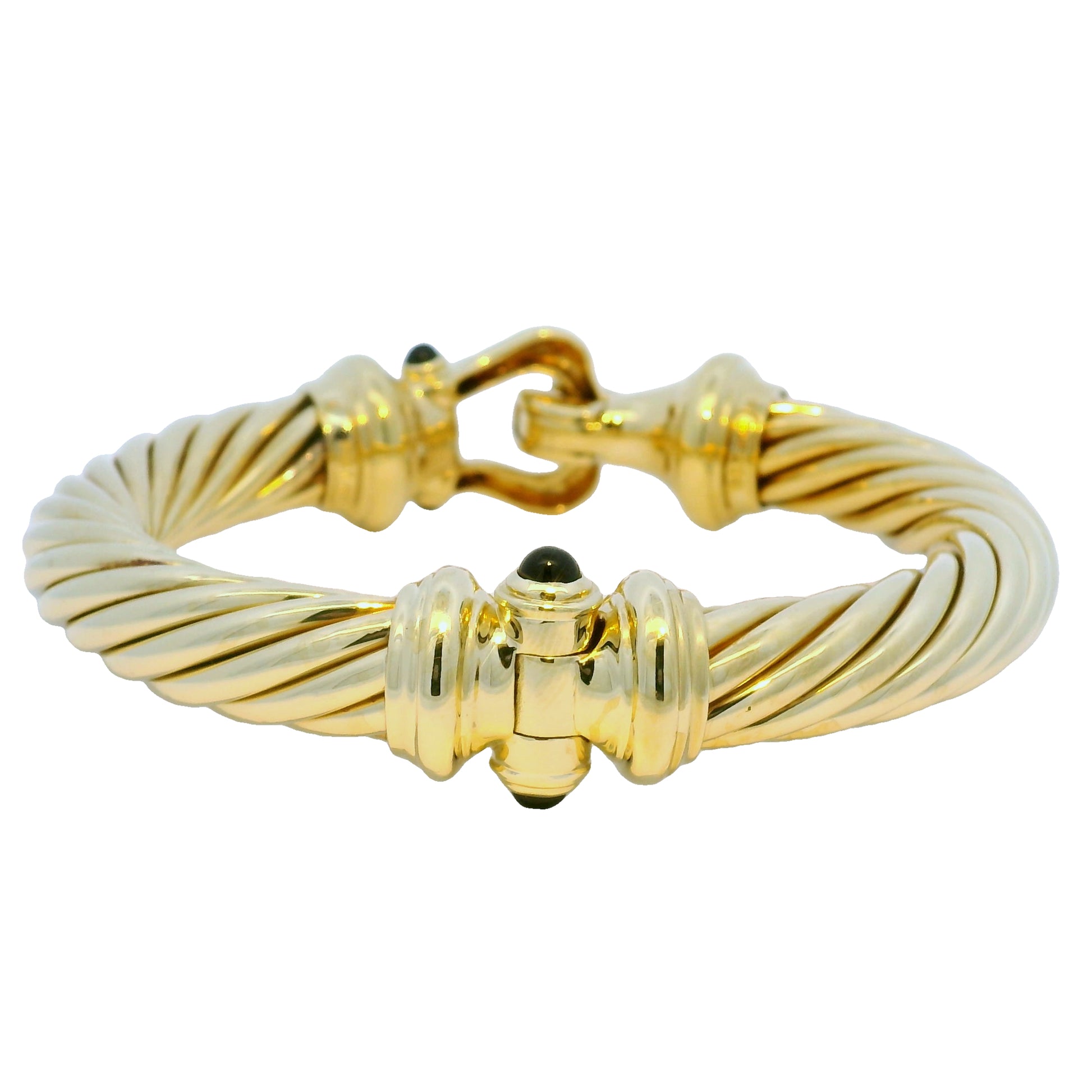 David Yurman 18k Yellow Gold Large Ribbed Onyx Stone Bracelet