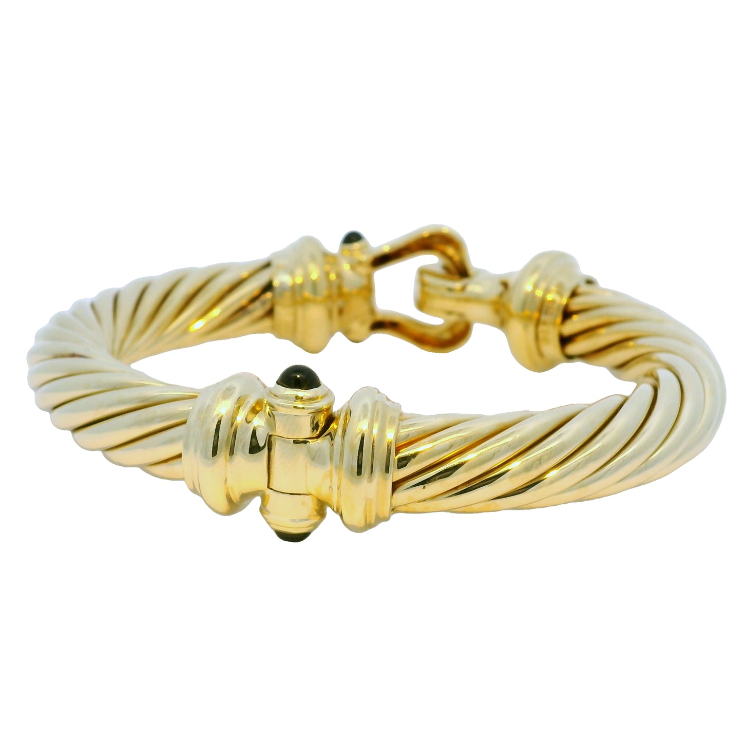 David Yurman 18k Yellow Gold Large Ribbed Onyx Stone Bracelet