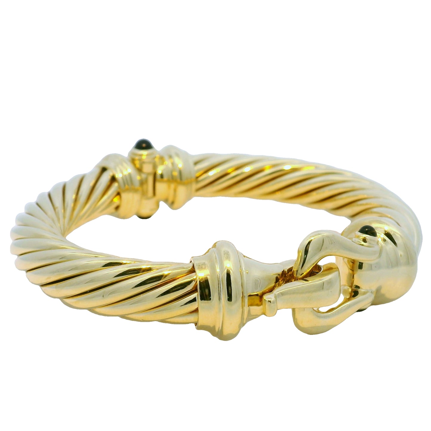 David Yurman 18k Yellow Gold Large Ribbed Onyx Stone Bracelet