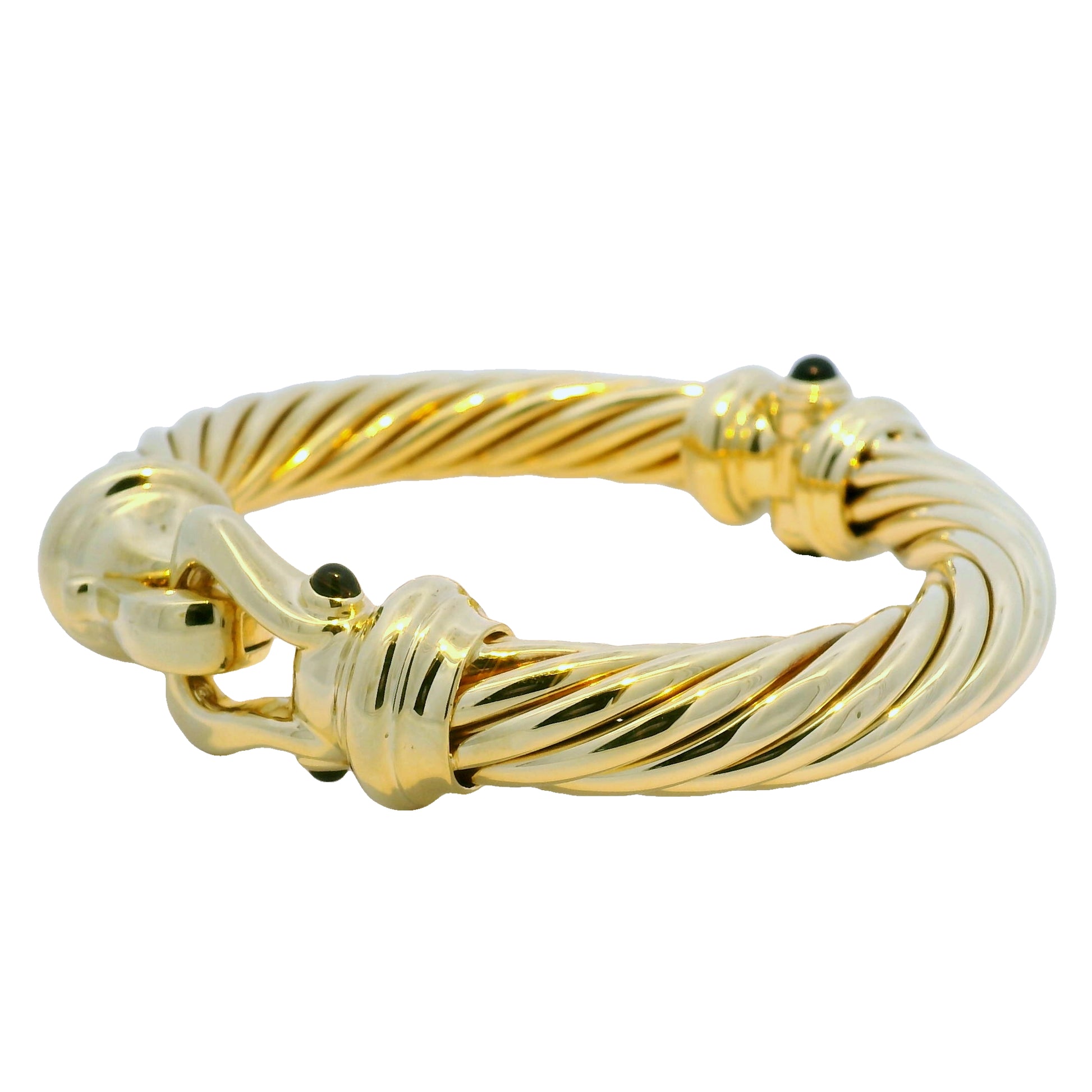 David Yurman 18k Yellow Gold Large Ribbed Onyx Stone Bracelet